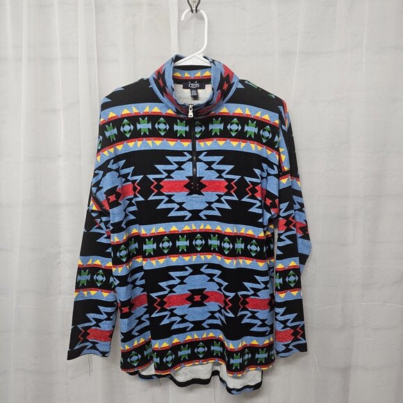 Chaps Southwestern Top Zip Turtleneck Preppy Gorp Aztec Blue Unisex L - Picture 7 of 11
